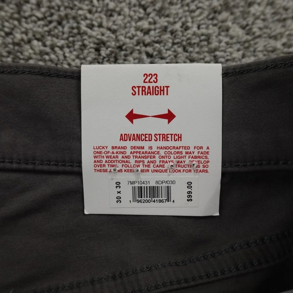 NEW Lucky Brand Jeans Mens‎ 30X30 Gray Denim Pants 223 Straight Stretch Preppy